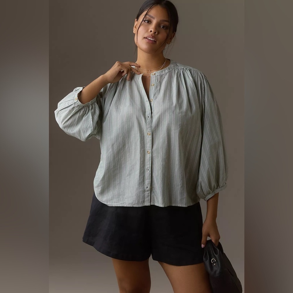 Pilcro The Sidney Batwing Blouse Size Medium Shrunken Edition Light Sage Balloon